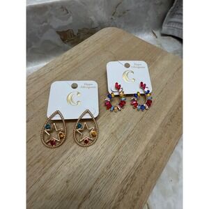 Charming Charlie's Dainty Star Hoop & Dazzling Gem Hoop Earrings Set NEW